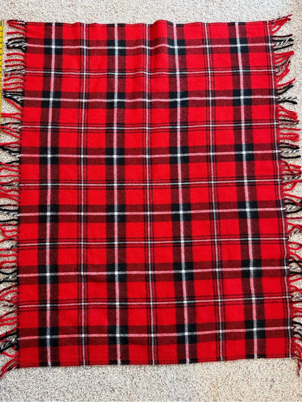 Vtg Faribo Faribault Woolen Mill Co. Red Tartan Plaid Blanket 54x46 Acrylic USA